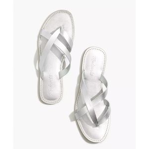 Madewell Metallic Silver Crisscross Slide Sandals